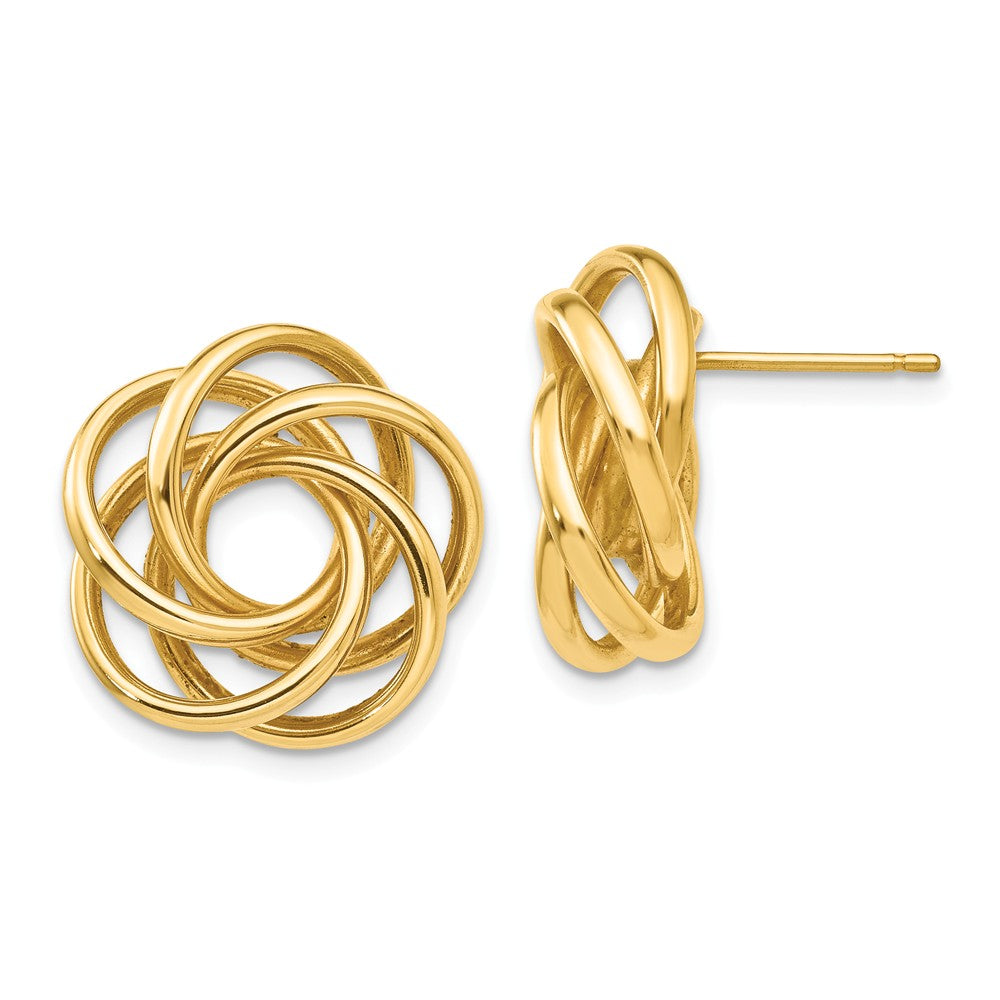 19mm Polished Love Knot Earrings in 14k Yellow Gold - Black Bow