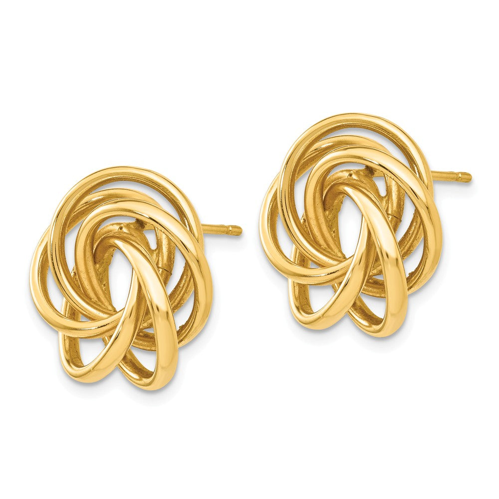 Alternate view of the 19mm Polished Love Knot Earrings in 14k Yellow Gold by The Black Bow Jewelry Co.