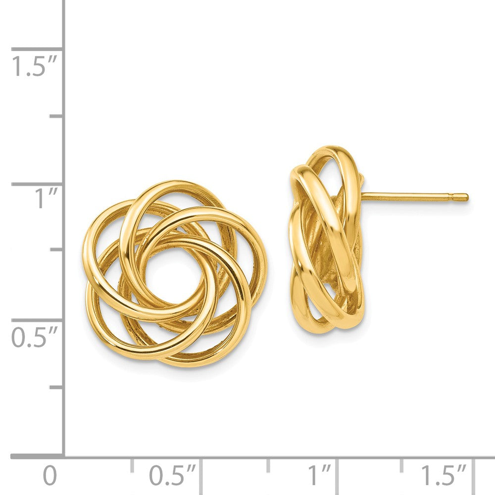 Alternate view of the 19mm Polished Love Knot Earrings in 14k Yellow Gold by The Black Bow Jewelry Co.