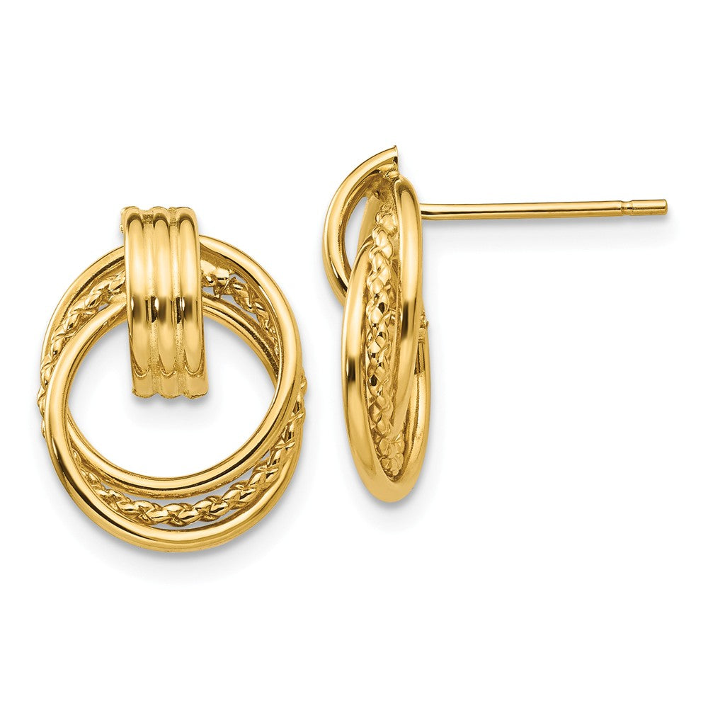 Polished and Twisted Circle Post Earrings in 14k Yellow Gold, Item E10534 by The Black Bow Jewelry Co.