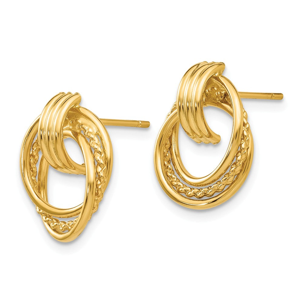 Alternate view of the Polished and Twisted Circle Post Earrings in 14k Yellow Gold by The Black Bow Jewelry Co.