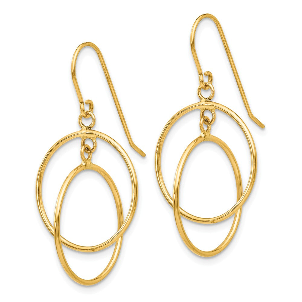 Alternate view of the Double Circle Dangle Earrings in 14k Yellow Gold by The Black Bow Jewelry Co.