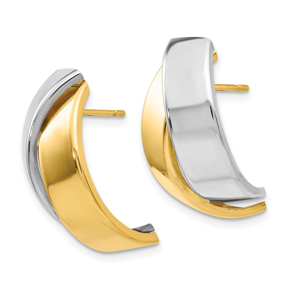 Alternate view of the Two Tone Crossover Post Earrings in 14k Gold by The Black Bow Jewelry Co.