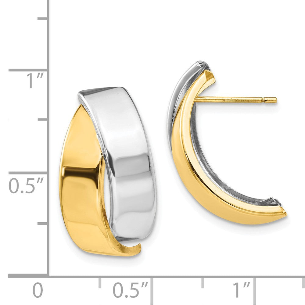 Alternate view of the Two Tone Crossover Post Earrings in 14k Gold by The Black Bow Jewelry Co.