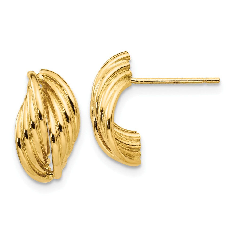Polished Ridged Post Earrings in 14k Yellow Gold, Item E10543 by The Black Bow Jewelry Co.