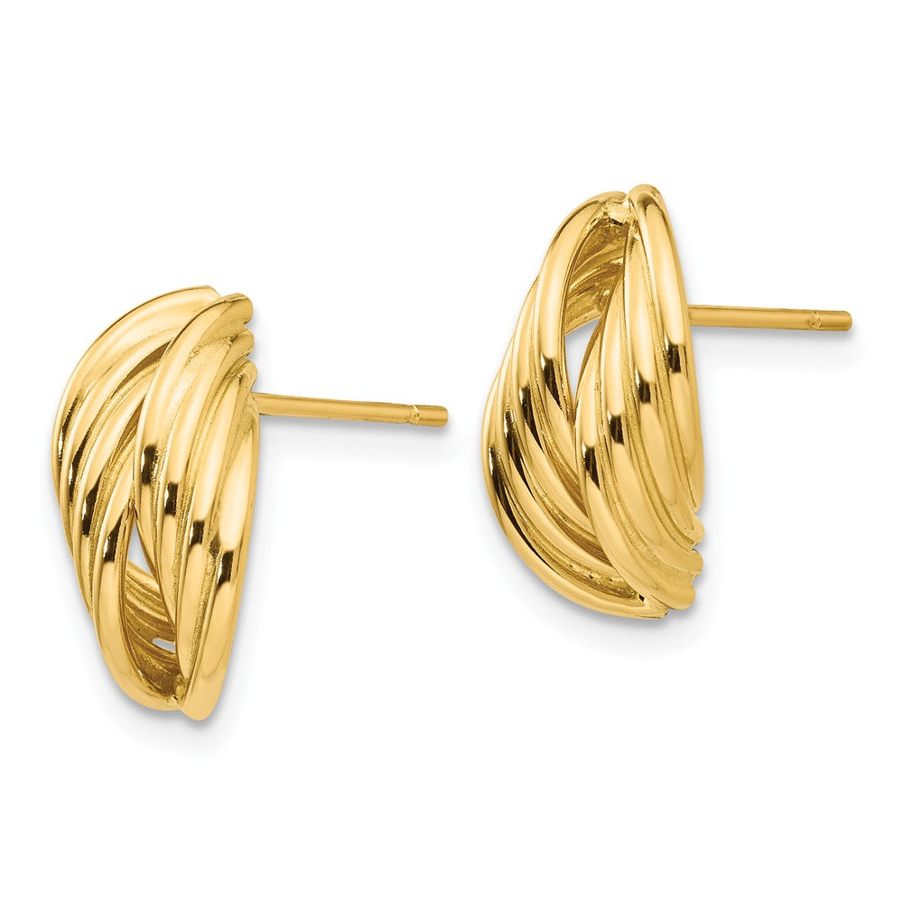 Alternate view of the Polished Ridged Post Earrings in 14k Yellow Gold by The Black Bow Jewelry Co.