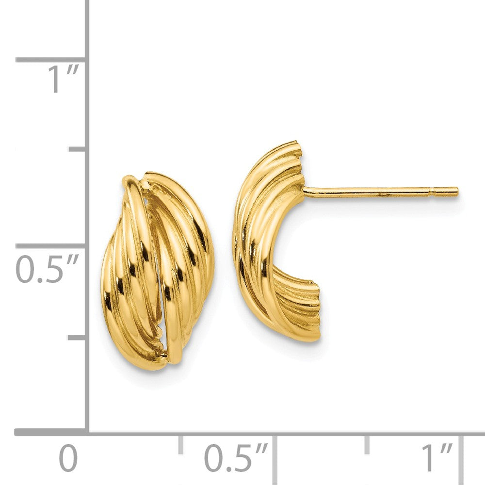 Alternate view of the Polished Ridged Post Earrings in 14k Yellow Gold by The Black Bow Jewelry Co.