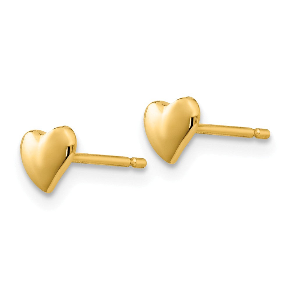 Alternate view of the 4mm Solid Heart Post Earrings in 14k Yellow Gold by The Black Bow Jewelry Co.
