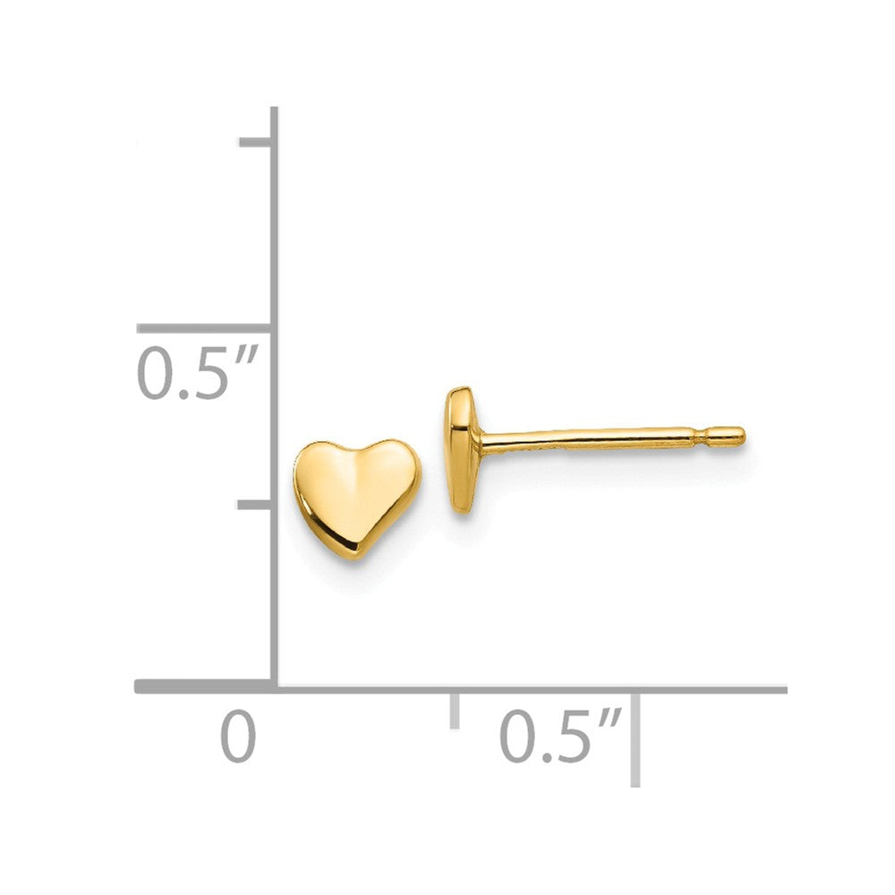 Alternate view of the 4mm Solid Heart Post Earrings in 14k Yellow Gold by The Black Bow Jewelry Co.