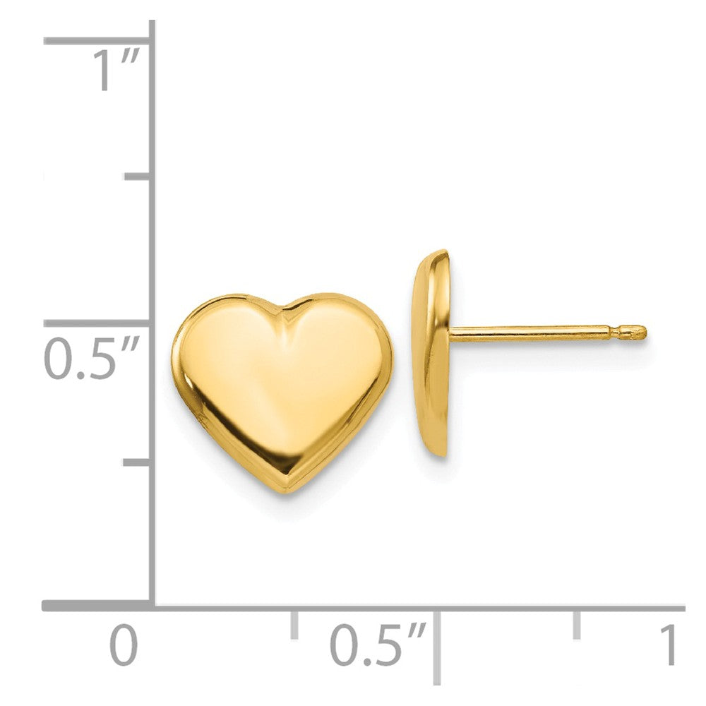 Alternate view of the 10mm Polished Heart Post Earrings in 14k Yellow Gold by The Black Bow Jewelry Co.