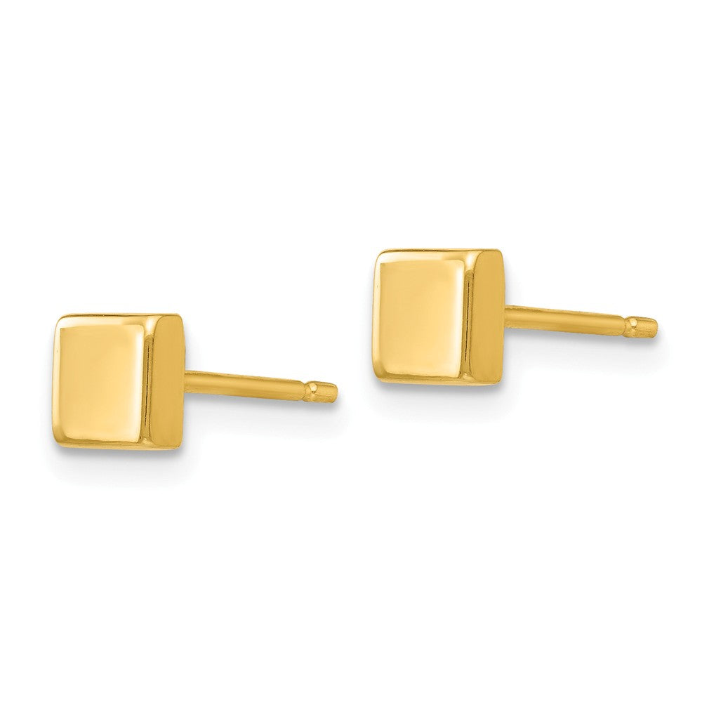 Alternate view of the 4mm Polished Square Post Earrings in 14k Yellow Gold by The Black Bow Jewelry Co.
