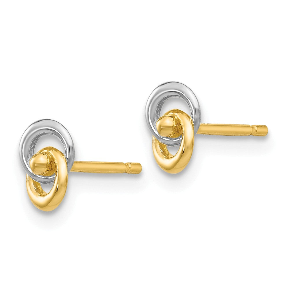 Alternate view of the 5mm Two Tone Love Knot Post Earrings in 14k Gold and Rhodium by The Black Bow Jewelry Co.