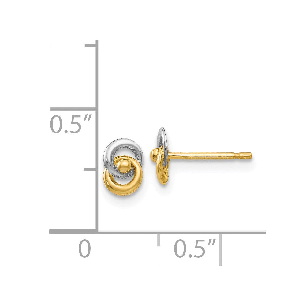 Alternate view of the 5mm Two Tone Love Knot Post Earrings in 14k Gold and Rhodium by The Black Bow Jewelry Co.