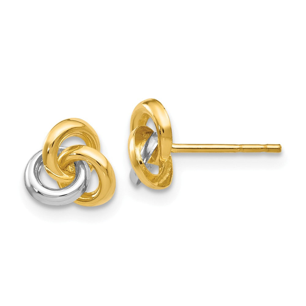 7mm Two Tone Love Knot Post Earrings in 14k Gold and Rhodium, Item E10561 by The Black Bow Jewelry Co.