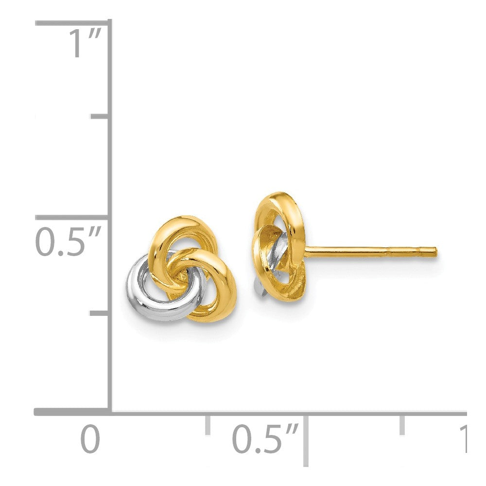 Alternate view of the 7mm Two Tone Love Knot Post Earrings in 14k Gold and Rhodium by The Black Bow Jewelry Co.