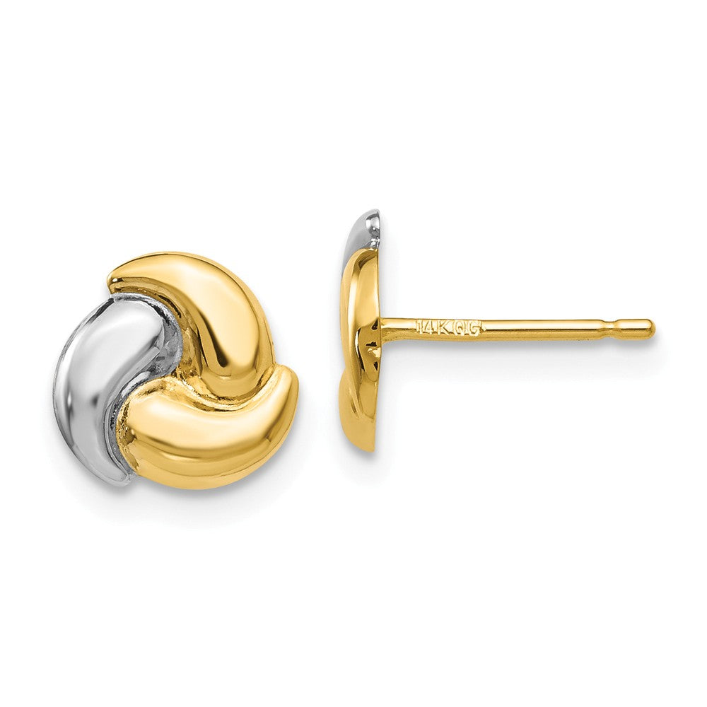 8mm 14k Yellow Gold and Rhodium Polished Two Tone Knot Post Earrings, Item E10563 by The Black Bow Jewelry Co.