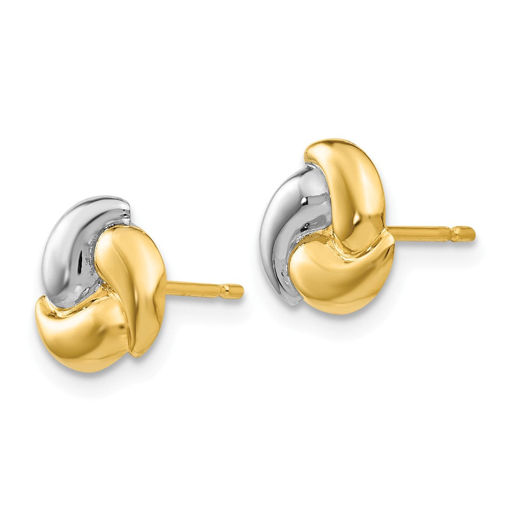 Alternate view of the 8mm 14k Yellow Gold and Rhodium Polished Two Tone Knot Post Earrings by The Black Bow Jewelry Co.