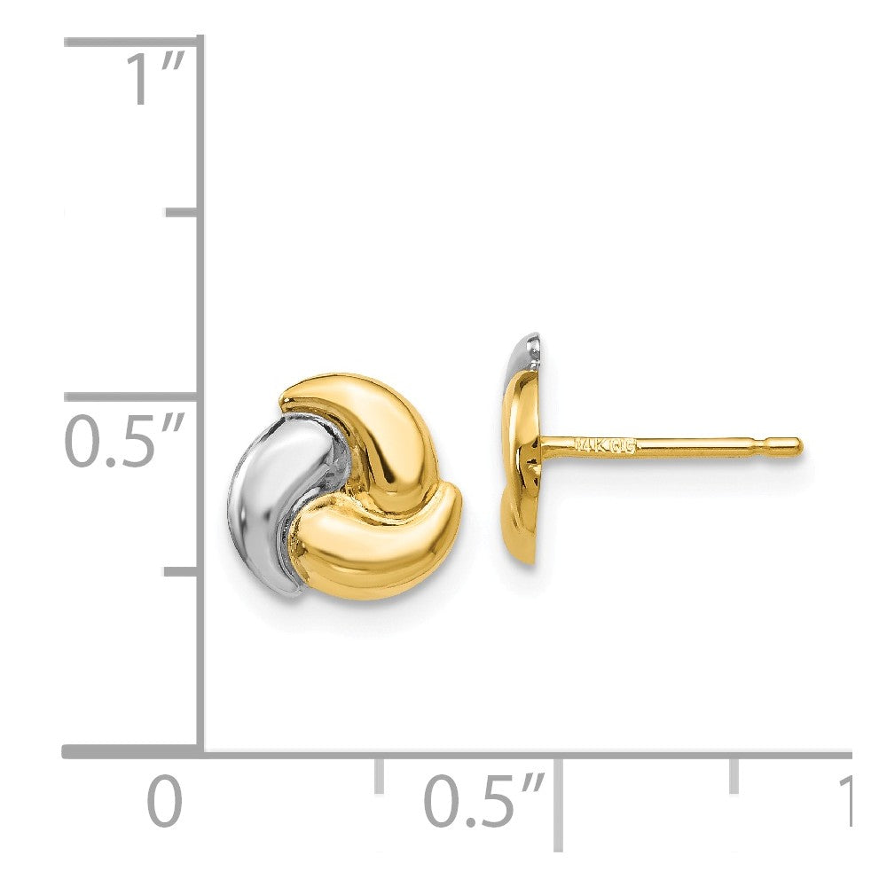 Alternate view of the 8mm 14k Yellow Gold and Rhodium Polished Two Tone Knot Post Earrings by The Black Bow Jewelry Co.