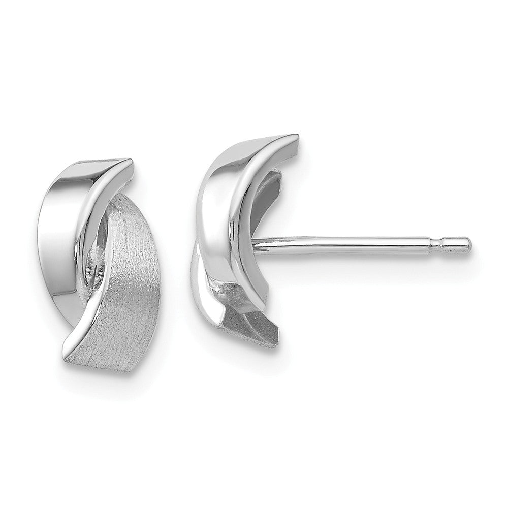 Small Polished and Satin Crossover Post Earrings in 14k White Gold, Item E10566 by The Black Bow Jewelry Co.