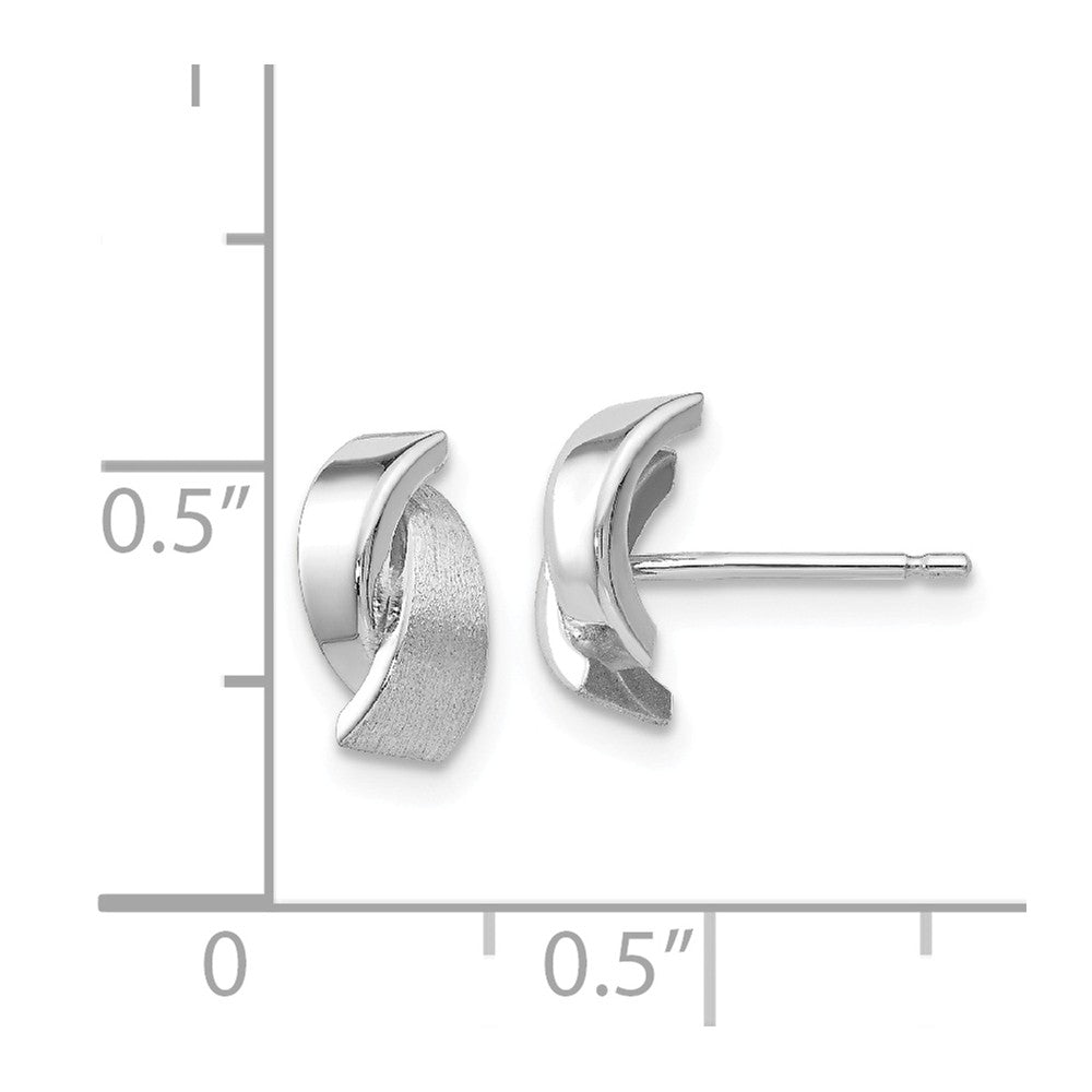 Alternate view of the Small Polished and Satin Crossover Post Earrings in 14k White Gold by The Black Bow Jewelry Co.