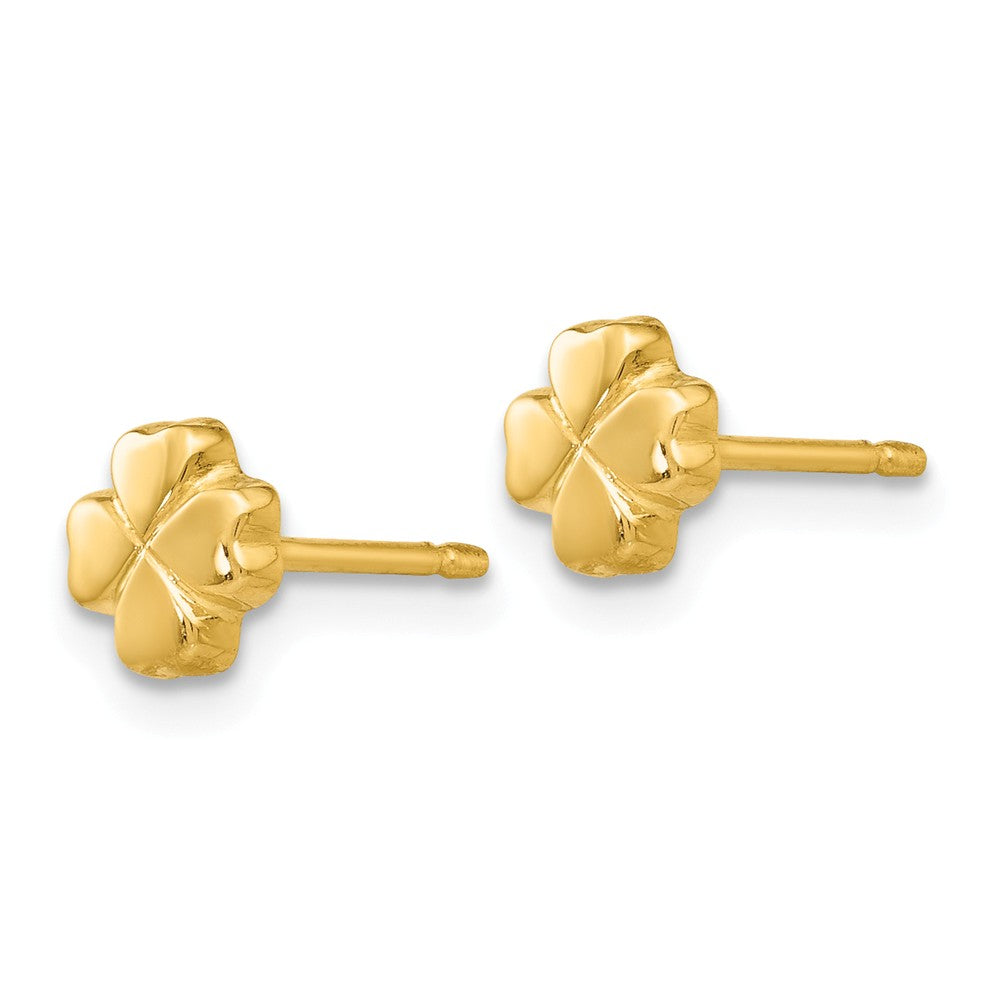 Alternate view of the 5mm Four Leaf Clover Post Earring in 14k Yellow Gold by The Black Bow Jewelry Co.