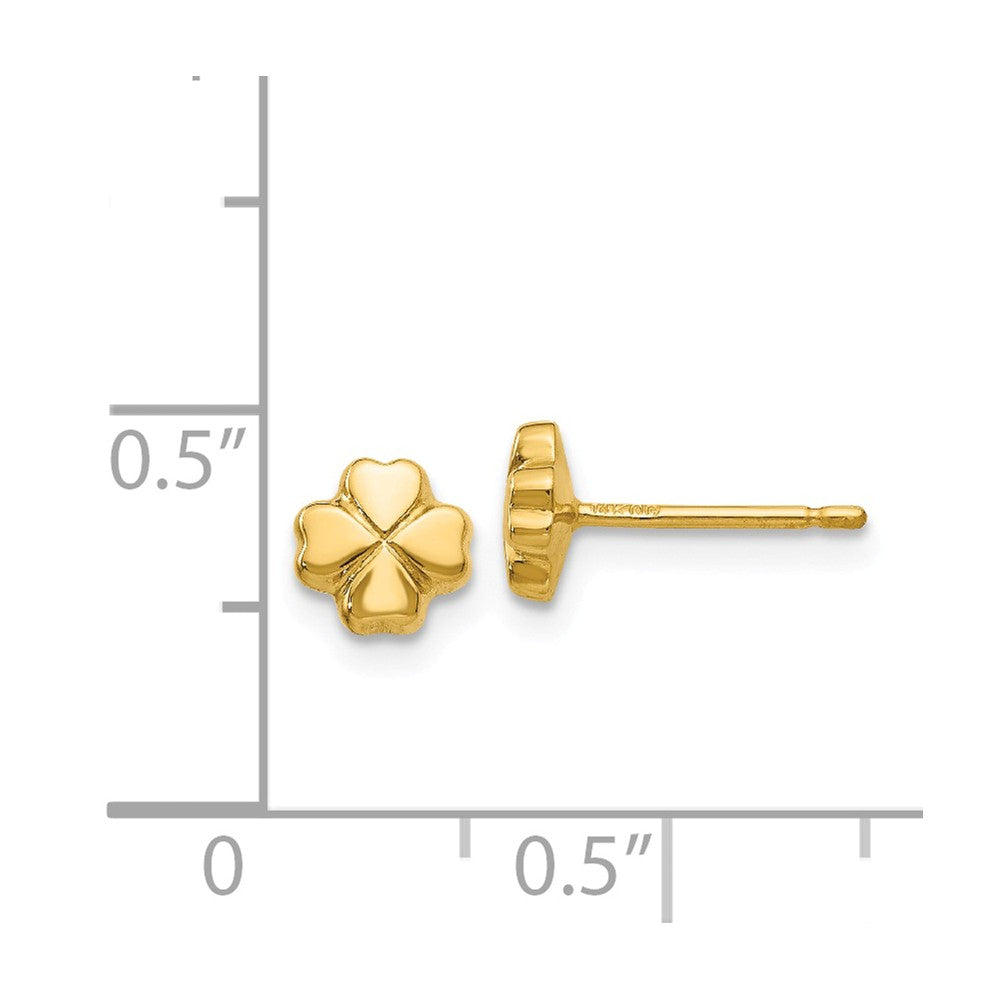 Alternate view of the 5mm Four Leaf Clover Post Earring in 14k Yellow Gold by The Black Bow Jewelry Co.