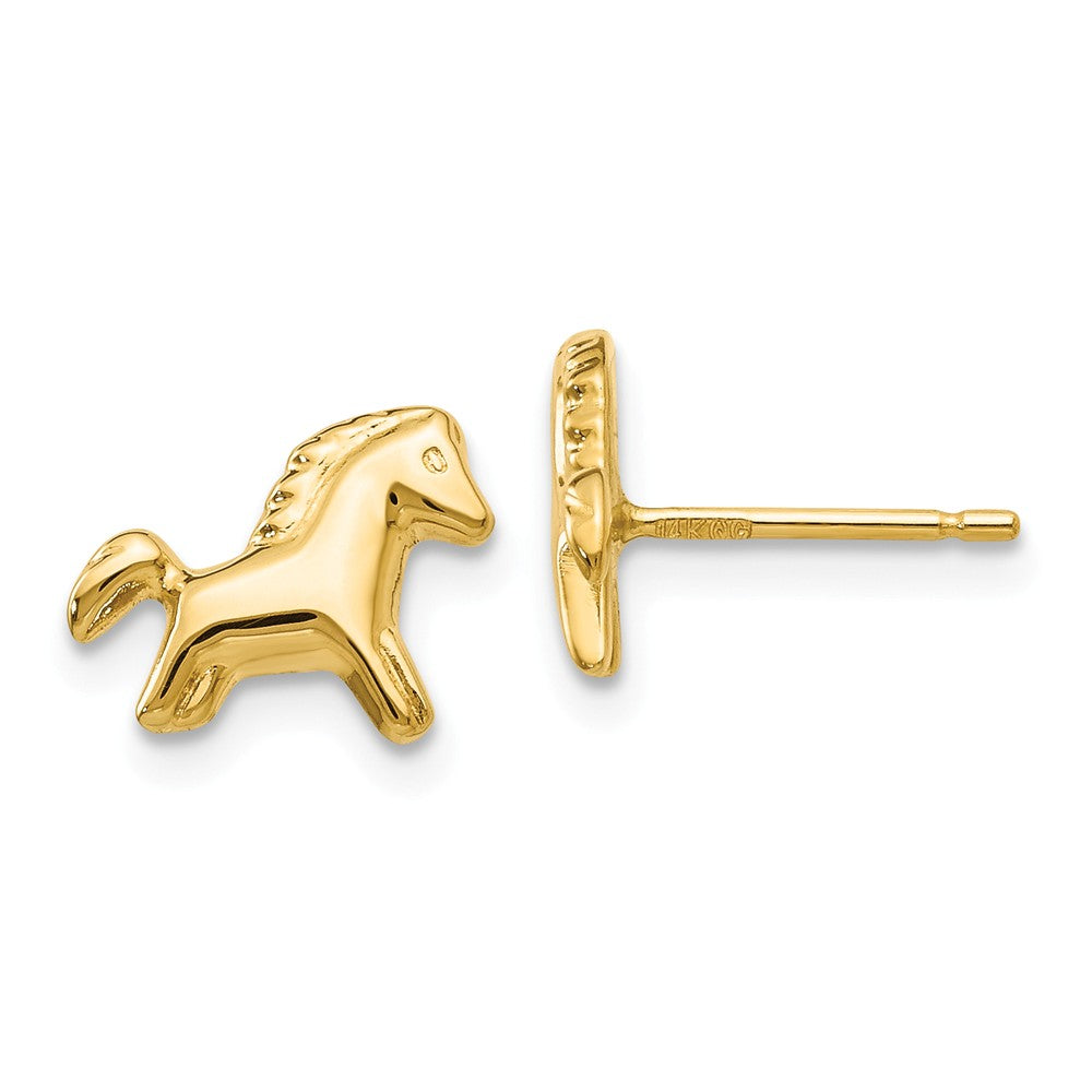 Kids 3D Polished Pony Earrings in 14k Yellow Gold, Item E10571 by The Black Bow Jewelry Co.