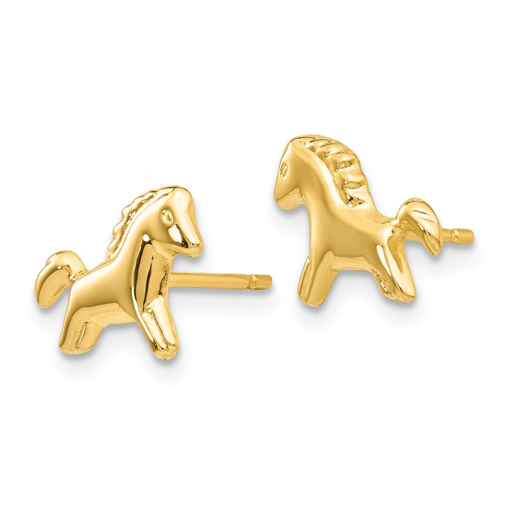 Alternate view of the Kids 3D Polished Pony Earrings in 14k Yellow Gold by The Black Bow Jewelry Co.