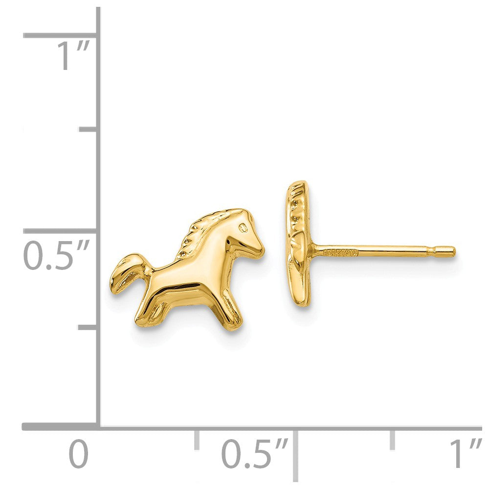 Alternate view of the Kids 3D Polished Pony Earrings in 14k Yellow Gold by The Black Bow Jewelry Co.