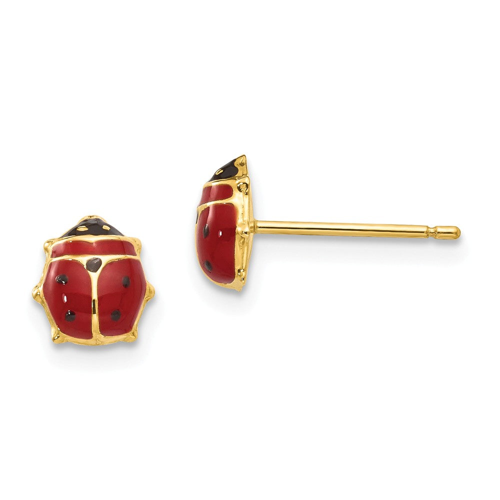 Kids 6mm Red Ladybug Post Earrings in 14k Yellow Gold and Enamel, Item E10576 by The Black Bow Jewelry Co.