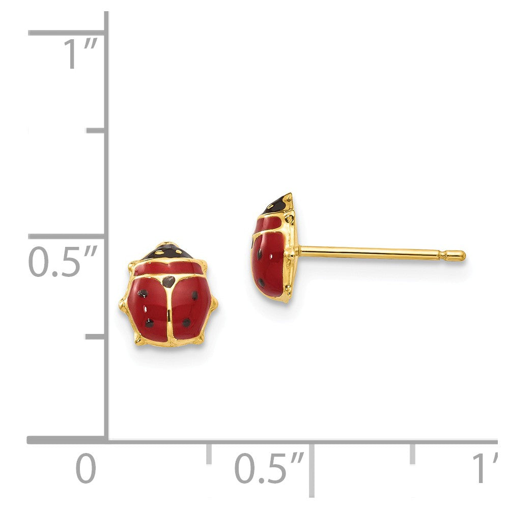 Alternate view of the Kids 6mm Red Ladybug Post Earrings in 14k Yellow Gold and Enamel by The Black Bow Jewelry Co.