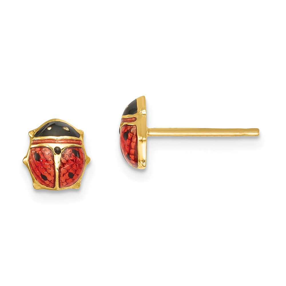 7mm Red Ladybug Post Earrings in 14k Yellow Gold and Enamel, Item E10577 by The Black Bow Jewelry Co.