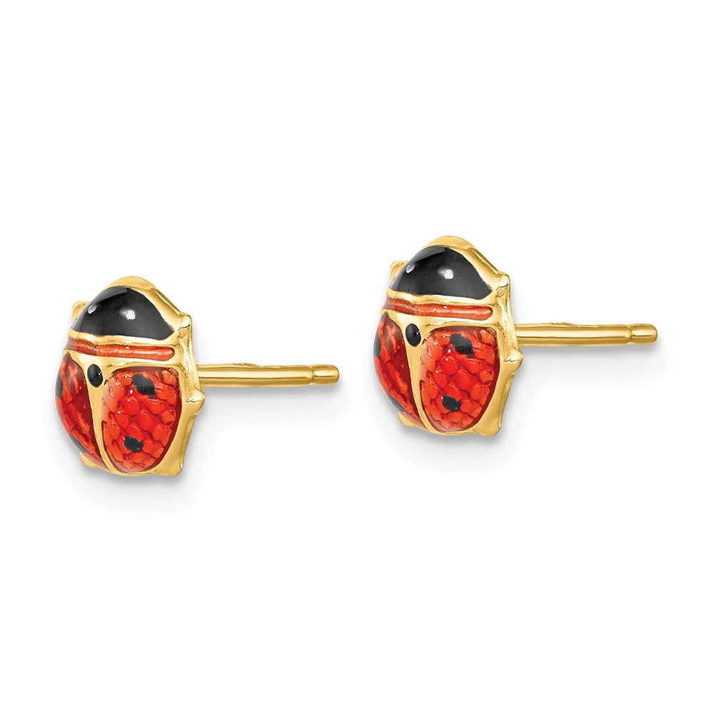 Alternate view of the 7mm Red Ladybug Post Earrings in 14k Yellow Gold and Enamel by The Black Bow Jewelry Co.