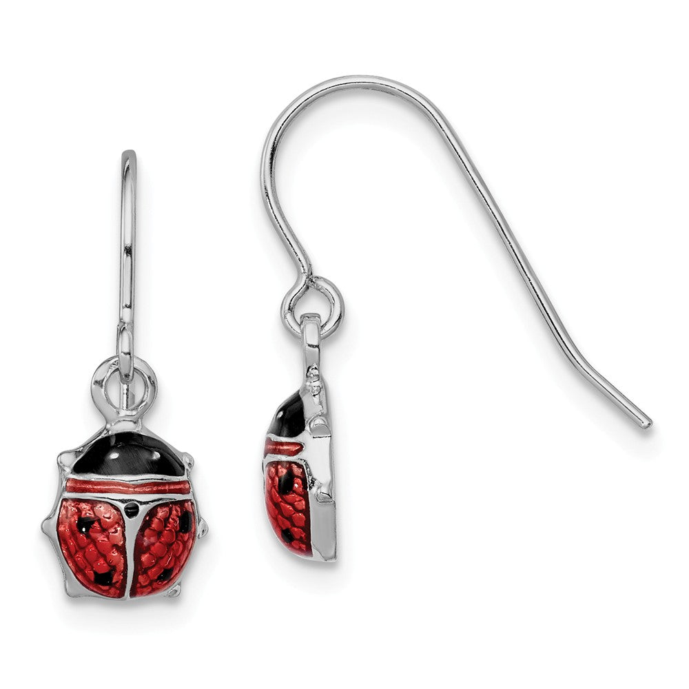7mm Enameled Ladybug Dangle Earrings in Sterling Silver, Item E10580 by The Black Bow Jewelry Co.