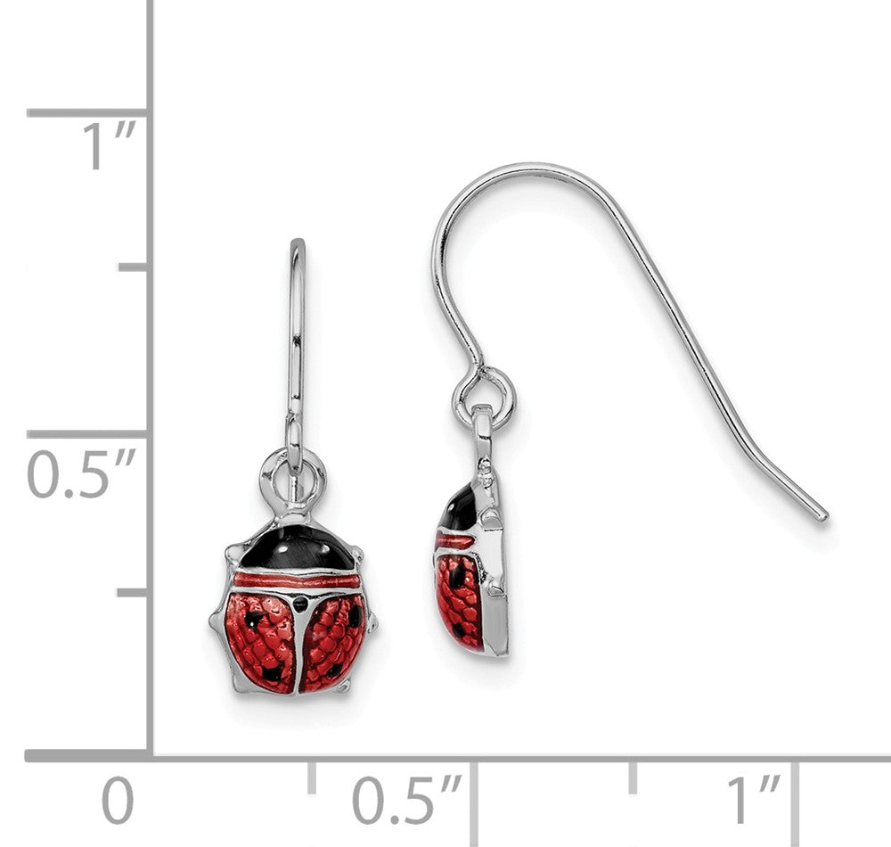 Alternate view of the 7mm Enameled Ladybug Dangle Earrings in Sterling Silver by The Black Bow Jewelry Co.
