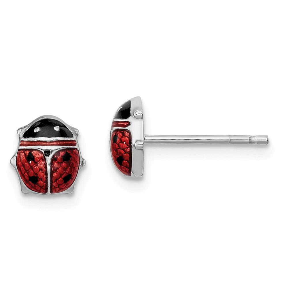 7mm Red Ladybug Post Earrings in Sterling Silver and Enamel, Item E10581 by The Black Bow Jewelry Co.