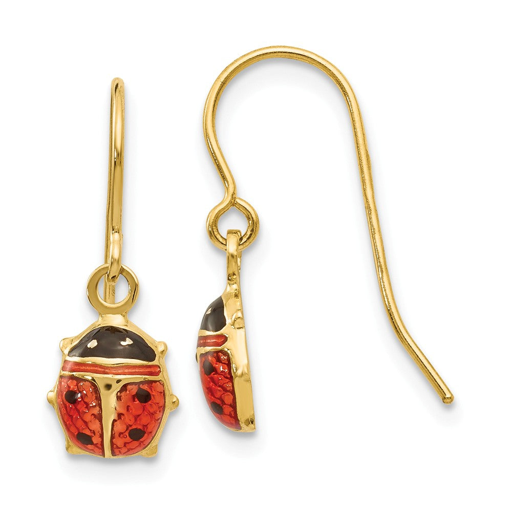 7mm Enameled Ladybug Dangle Earrings in 14k Yellow Gold, Item E10582 by The Black Bow Jewelry Co.