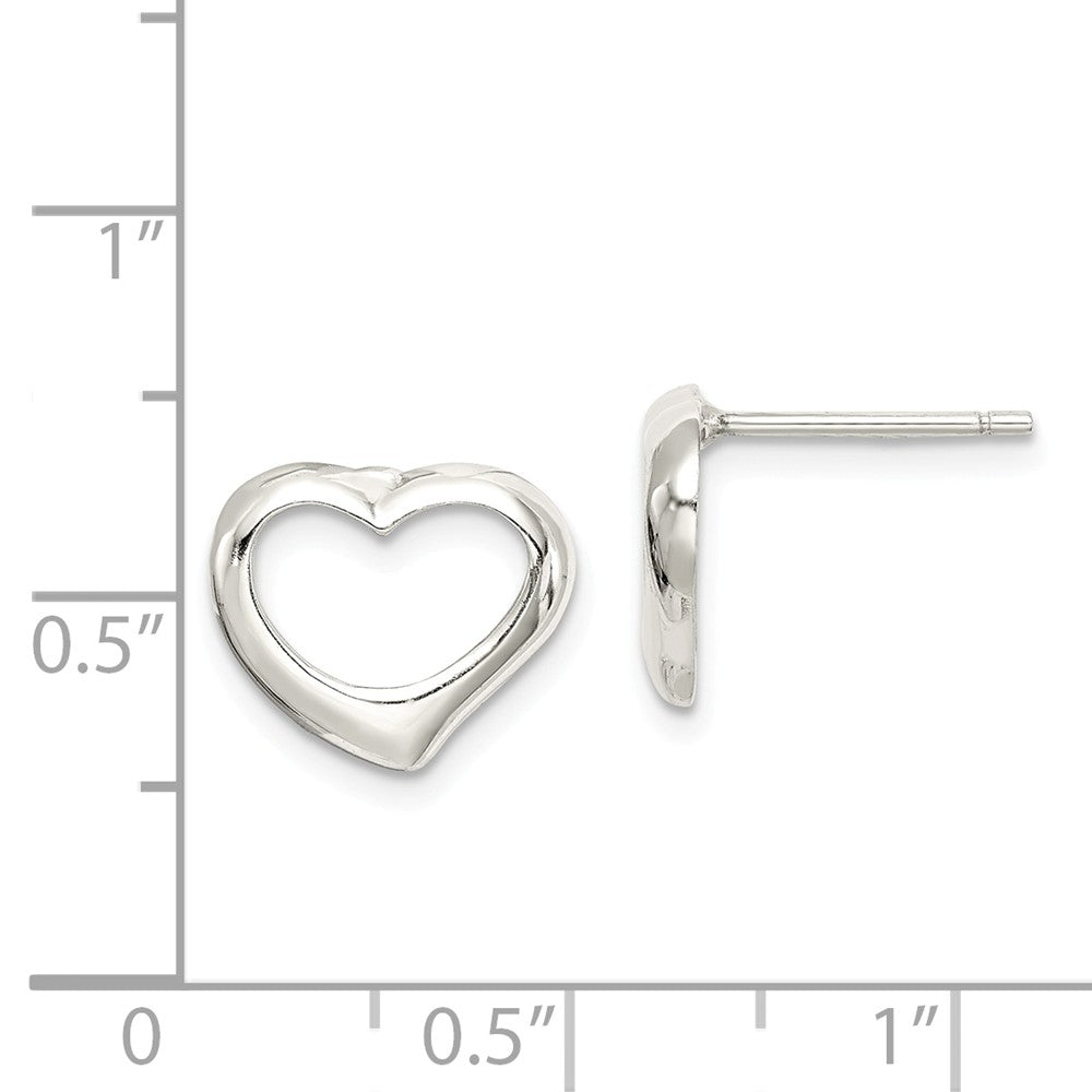 Alternate view of the 12mm Open Heart Post Earrings in Sterling Silver by The Black Bow Jewelry Co.