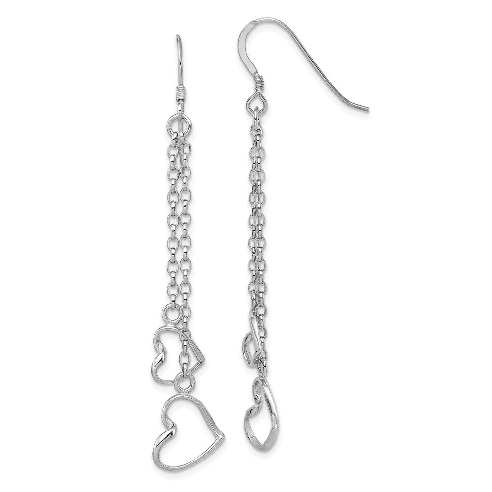 Double Open Heart Chain Dangle Earrings in Sterling Silver, Item E10594 by The Black Bow Jewelry Co.