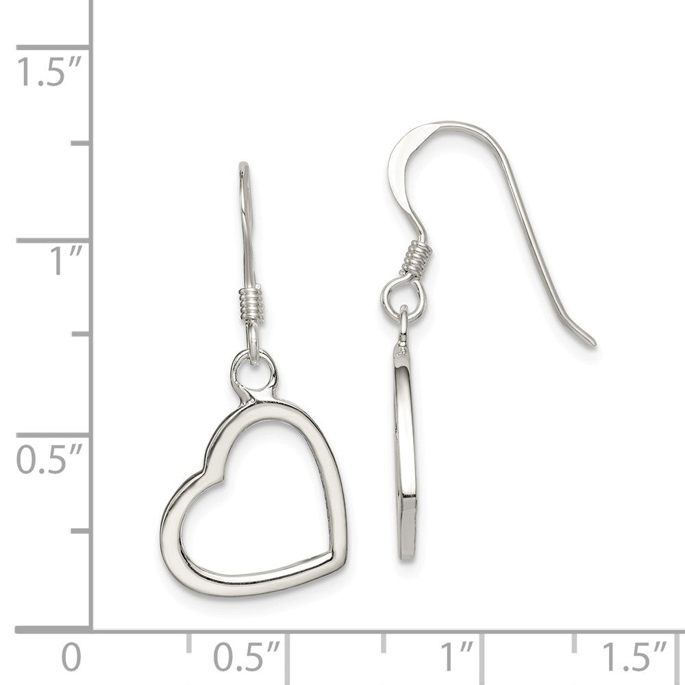 Alternate view of the 12mm Open Heart Dangle Earrings in Sterling Silver by The Black Bow Jewelry Co.