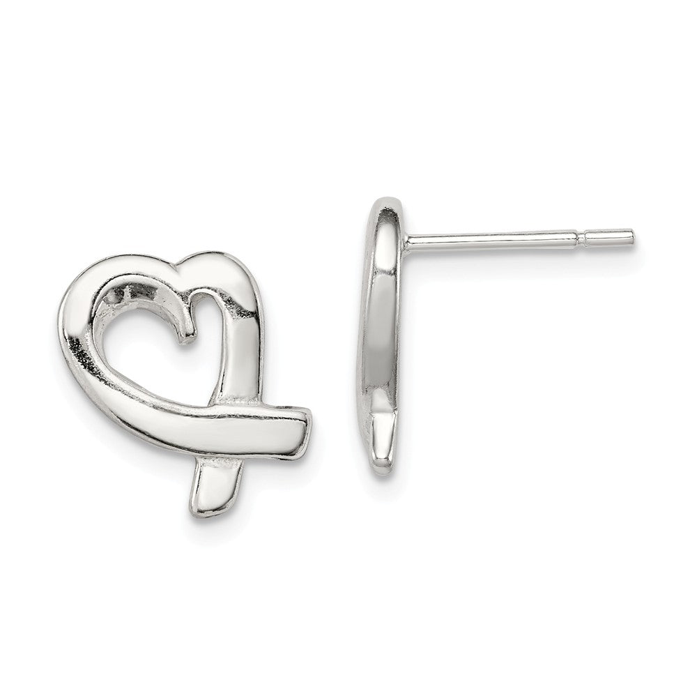 13mm Ribbon Heart Post Earrings in Sterling Silver, Item E10598 by The Black Bow Jewelry Co.