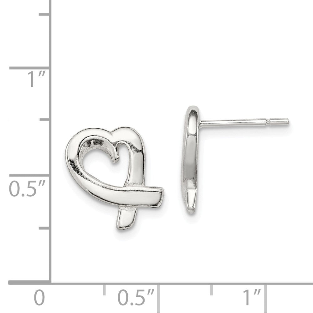 Alternate view of the 13mm Ribbon Heart Post Earrings in Sterling Silver by The Black Bow Jewelry Co.
