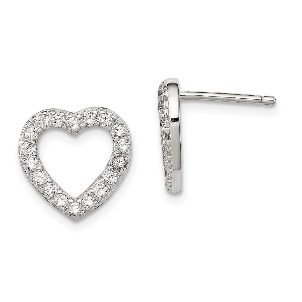 12mm Cubic Zirconia Heart Post Earrings in Sterling Silver, Item E10600 by The Black Bow Jewelry Co.