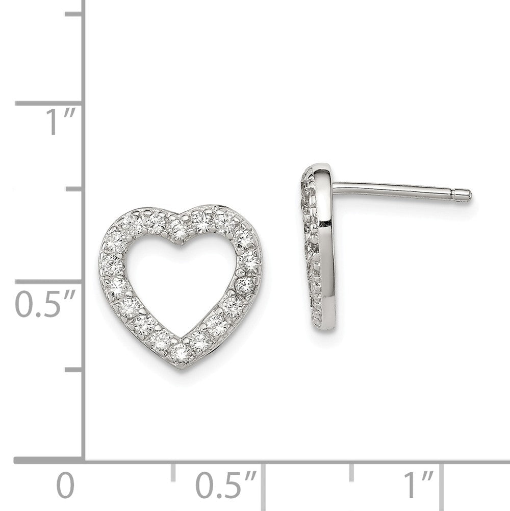 Alternate view of the 12mm Cubic Zirconia Heart Post Earrings in Sterling Silver by The Black Bow Jewelry Co.