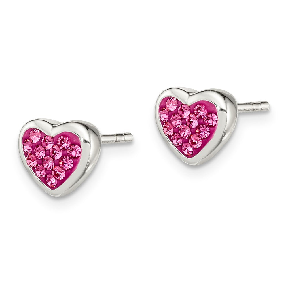 Alternate view of the Kids 8mm Pink Cubic Zirconia Heart Post Earrings in Sterling Silver by The Black Bow Jewelry Co.