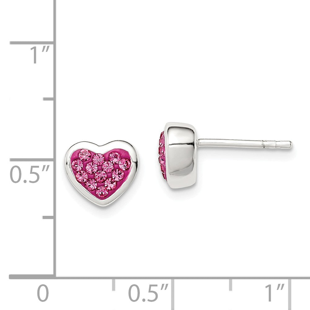 Alternate view of the Kids 8mm Pink Cubic Zirconia Heart Post Earrings in Sterling Silver by The Black Bow Jewelry Co.