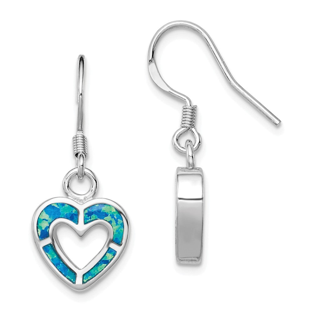 10mm Blue Inlay Created Opal Heart Dangle Earrings in Sterling Silver, Item E10610 by The Black Bow Jewelry Co.