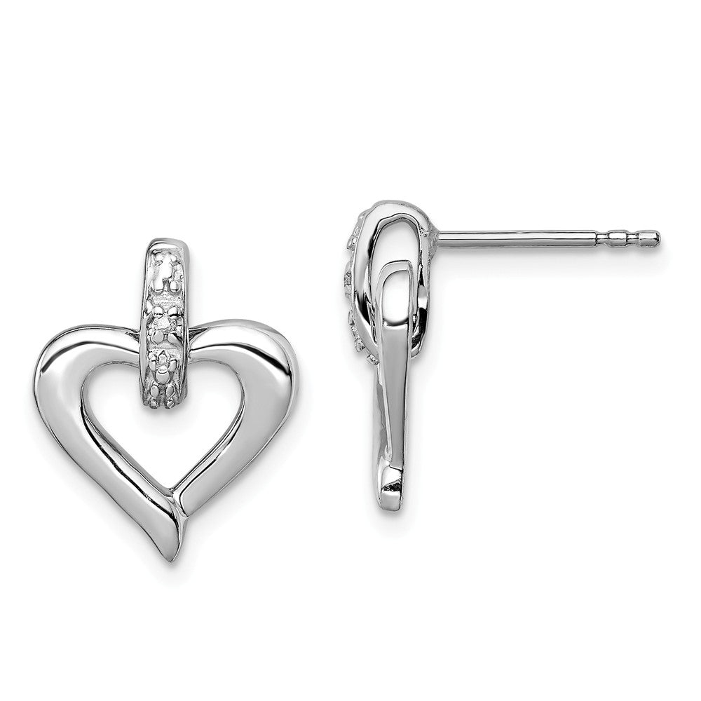 12mm Open Heart Diamond Accent Post Earrings in Sterling Silver, Item E10622 by The Black Bow Jewelry Co.