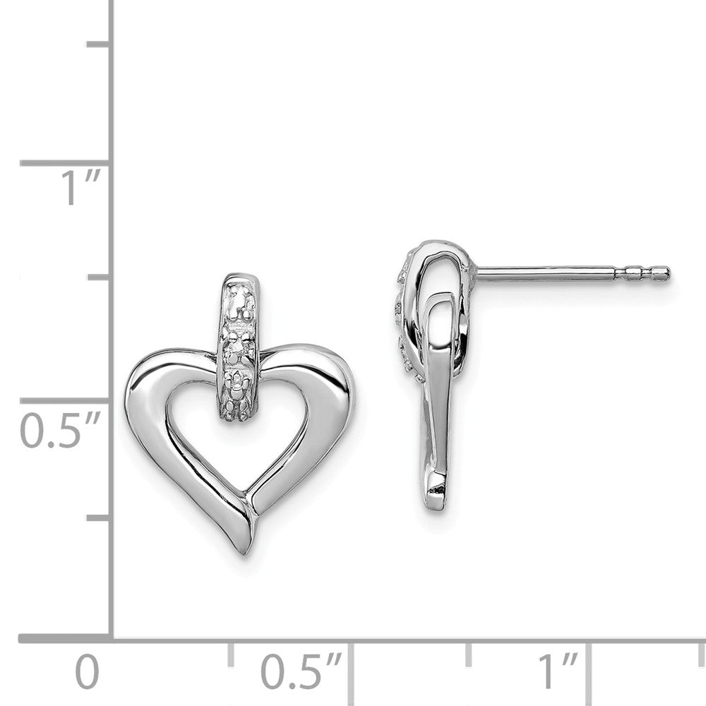 Alternate view of the 12mm Open Heart Diamond Accent Post Earrings in Sterling Silver by The Black Bow Jewelry Co.