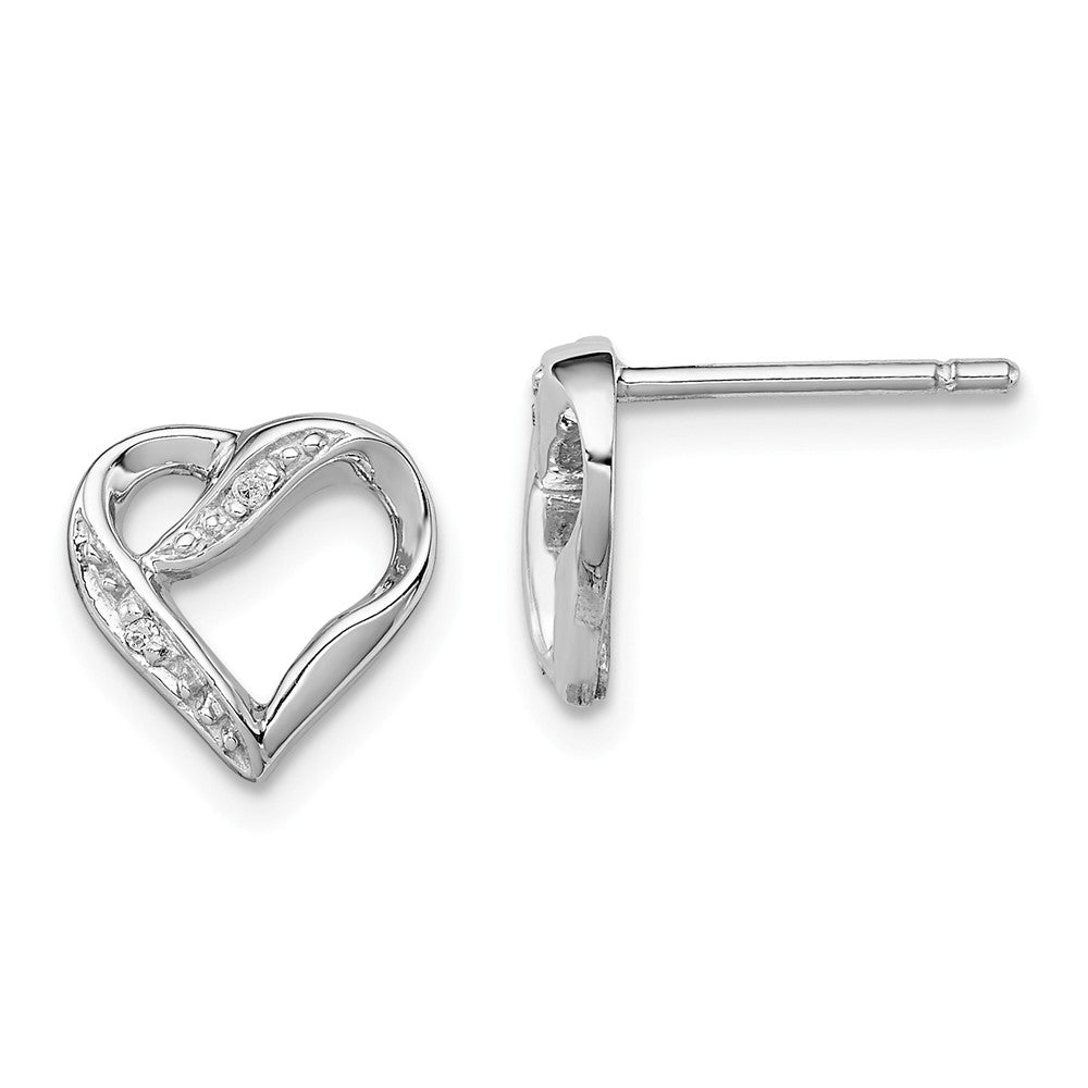 10mm Diamond Ribbon Heart Post Earrings in Sterling Silver, Item E10623 by The Black Bow Jewelry Co.